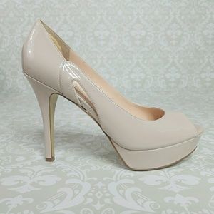 Marc Fisher Nude Patent Leather Peep Toe Pumps